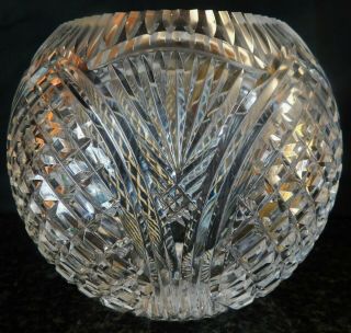 Large Heavy Bright Cut Crystal Rose Bowl 5 1/4 " Tall