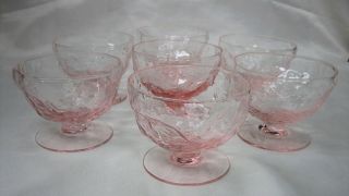 Set Of 7 Morgantown Pink Crinkle Footed Sherbets
