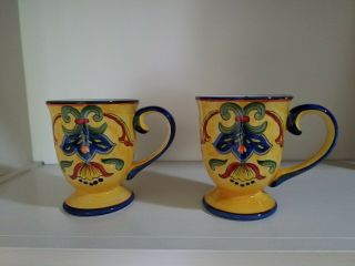 Maxcera Yellow Talavera Hand Painted Mugs Set Of 2