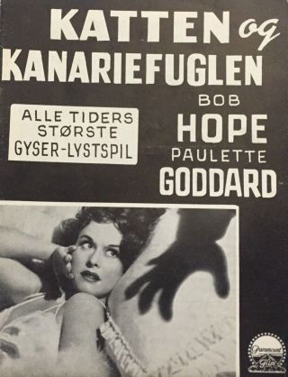 The Cat And The Canary Bob Hope Paulette Goddard Vtg 1939 Danish Movie Program