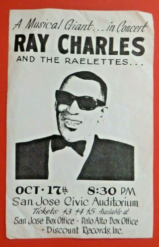 1968 Ray Charles And The Raelettes Handbill San Jose California