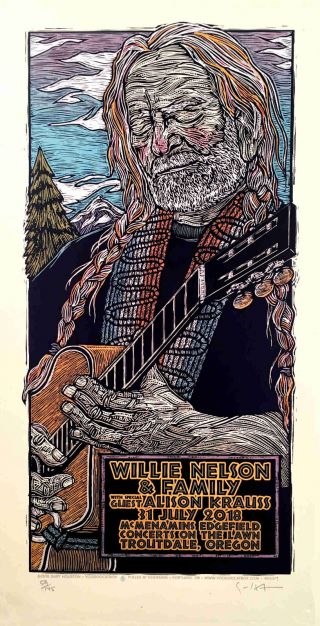 Willie Nelson & Family Poster Alison Krauss Silkscreen Gary Houston S/n/