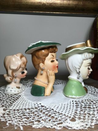 3 lady head vase 1 - 3 1/2  Napco - 2 - 4 3/4  Lee Wards vintage headvase 2