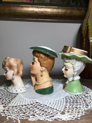 3 lady head vase 1 - 3 1/2  Napco - 2 - 4 3/4  Lee Wards vintage headvase 3