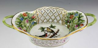 Vintage Herend Hungary Rothschild Bird Pierced Reticulated Porcelain Dish Nr Sms
