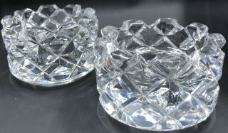 2 Orrefors Sofiero Crystal Candle Holders Sweden Signed 3834/311 Diamond Pattern