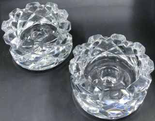 2 Orrefors SOFIERO Crystal Candle Holders Sweden Signed 3834/311 Diamond Pattern 2