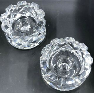 2 Orrefors SOFIERO Crystal Candle Holders Sweden Signed 3834/311 Diamond Pattern 3