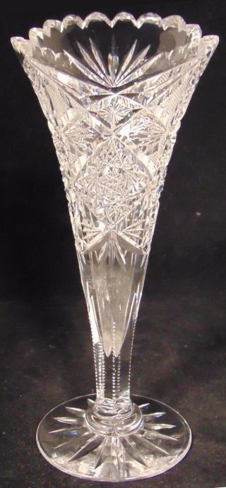 Abp American Brilliant Cut Glass Crystal Trumpet Vase 8 "