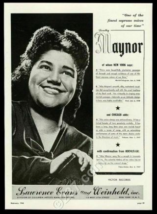 1948 Dorothy Maynor Portrait Singing Recital Tour Booking Trade Print Ad