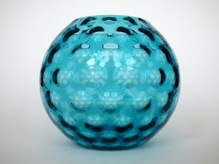 Borske Sklo Blue Glass Optic Ball Vase Mid Century Modern Czech 60s 70s