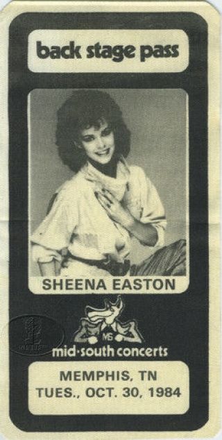 Sheena Easton 1984 Tour Tour Backstage Pass Memphis
