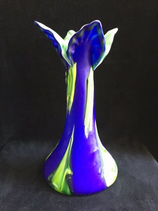 Essie Zareh Baijan Russian Hand Blown Art Glass Vase Approx.  16 " Stunning Blue&gr