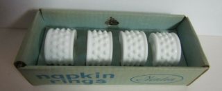 Rare Htf Fenton White Hobnail Milk Glass Set 4 Napkin Rings