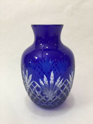 Czech Bohemian Cobalt Blue Cut Crystal Pinapple Glass Vase,  6 " Tall X 3 1/2 " W