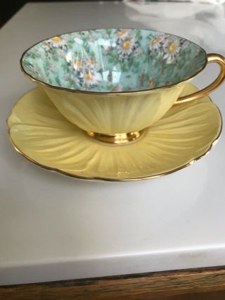Vintage Shelley England Fine Bone China Cup And Saucer Chintz Daisies Yellow