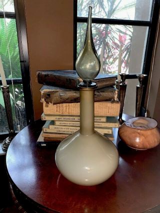 Blenko Architectural Decanter Mcm Art Glass Genie Bottle Vase 19” Taupe