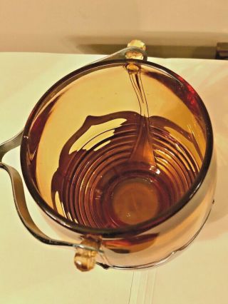 FARBER BROTHERS CHROME CAMBRIDGE AMBER GLASS ICE BUCKET WITH BAIL HANDLE,  1932 4