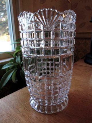 Eapg Clear Glass “block And Fan” Celery Vase Ca.  1885