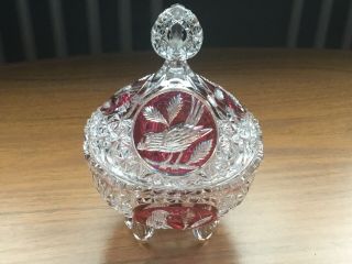 Bohemian Hofbauer Lead Crystal Cranberry Red Footed And Covered Candy Dish