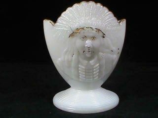 Victorian Art Opaque Milk Glass Indian Head Divided Match Holder Fine Example