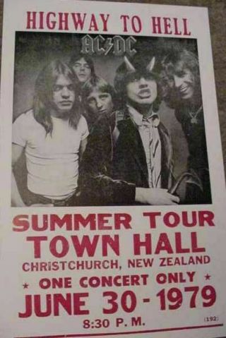 Acdc Ac/dc 1979 70s Concert Tour Poster Bon Scott Highway To Hell Zealand