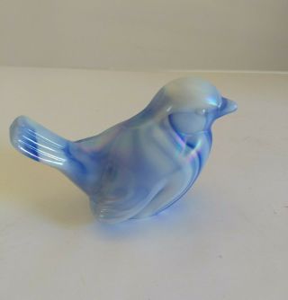 Fenton Bird Blue White Swirl Iridescent Carnival Shiny Art Glass