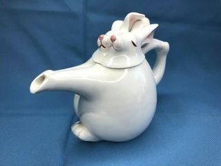 Vintage Fitz & Floyd Dancing Rabbits Tango Bunny Teapot White