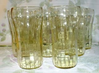 CRYSTAL STRAIGHT RIBBED OPTIC YELLOW TOPAZ TUMBLERS SET OF 9 ALL EXC 2