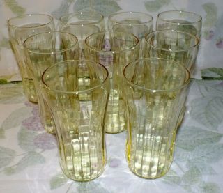 CRYSTAL STRAIGHT RIBBED OPTIC YELLOW TOPAZ TUMBLERS SET OF 9 ALL EXC 3