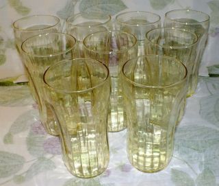 CRYSTAL STRAIGHT RIBBED OPTIC YELLOW TOPAZ TUMBLERS SET OF 9 ALL EXC 4