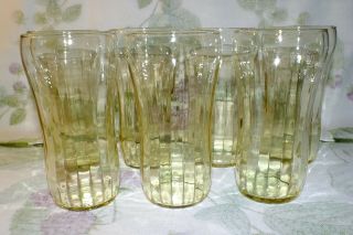 CRYSTAL STRAIGHT RIBBED OPTIC YELLOW TOPAZ TUMBLERS SET OF 9 ALL EXC 6