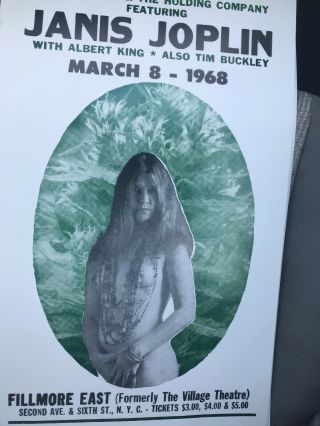 14x22” Janis Joplin Concert Poster - 1968 With Albert King Tim Buckley - Nyc
