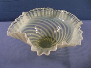 Fenton Topaz Opalescent Vaseline Glass Spiral Optic Bowl