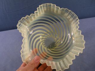 Fenton Topaz Opalescent Vaseline Glass Spiral Optic Bowl 4