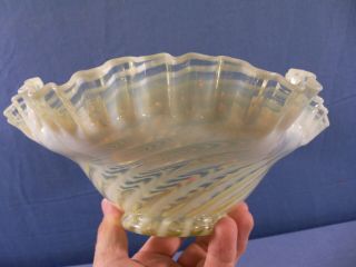 Fenton Topaz Opalescent Vaseline Glass Spiral Optic Bowl 7