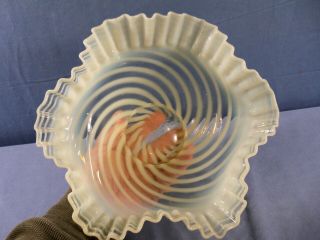 Fenton Topaz Opalescent Vaseline Glass Spiral Optic Bowl 8
