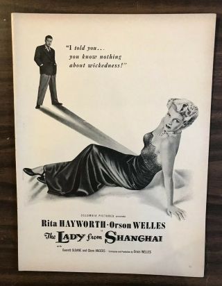 1948 The Lady From Shanghai Movie Print Ad Rita Hayworth & Orson Welles (ph1)