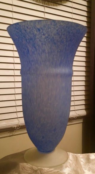 Hand Blown Studio Art Glass Blue White Speckled Pedestal Vase