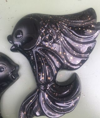 2 Vtg 60s Black Gold Ceramicraft Bathroom Wall Pocket Ceramic Fish Midcentury 3