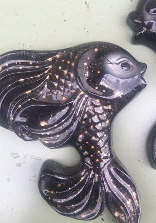 2 Vtg 60s Black Gold Ceramicraft Bathroom Wall Pocket Ceramic Fish Midcentury 4