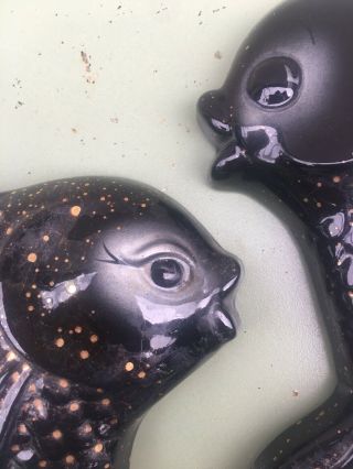 2 Vtg 60s Black Gold Ceramicraft Bathroom Wall Pocket Ceramic Fish Midcentury 8