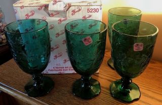 Princess House Fantasia Set Of 4 Emerald Crystal Beverage Glasses 14 Oz Nib