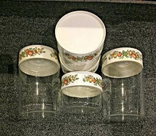 5 Piece Vintage PYREX Glass SPICE OF LIFE Stackable Canisters Set,  CORNING WARE 3