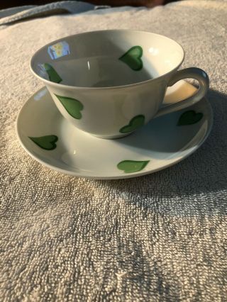 Giraud Limoges France Porcelain Tea Cup And Saucer Green Hearts