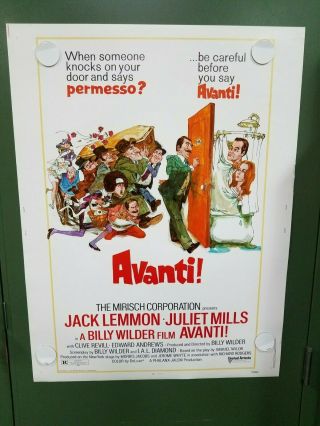 1972 Avanti 30x40 Movie Poster Jack Lemmon Billy Wilder Romantic Comedy