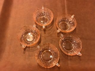 5 Pink Mayfair Open Rose Depression Glass 5 " Cream Soup Bowls - No Chips