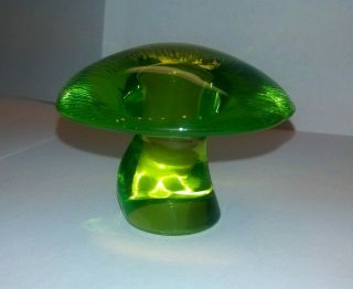 Vintage Viking Glass Mushroom Paperweight Vaseline Green