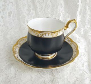 Vintage Royal Albert Black & Gold / Tea Cup And Saucer / Bone China / England
