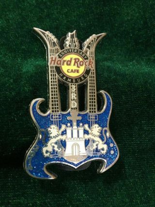 Hard Rock Cafe Pin Hamburg 3rd Anniversary Staff Blue Triple Neck Guitar W Lions
